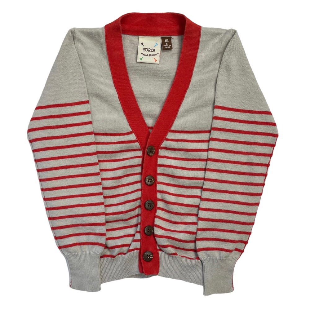 FORE!! Axel & Hudson Boys' Striped Grey & Red Cardigan Sweater Size 3/4